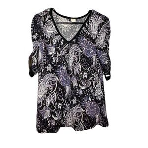 COCOMO Purple, Black, and White Paisley Sparkly Blouse